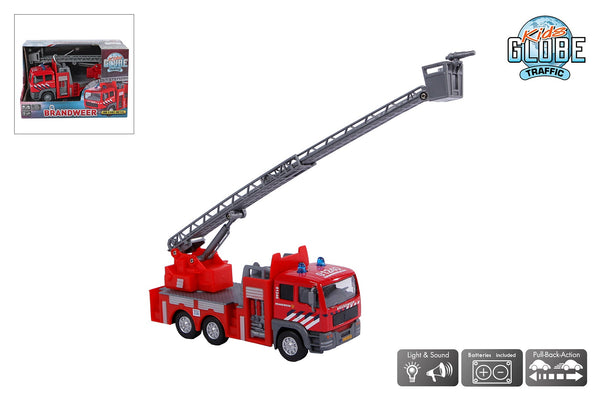 Kids Globe brandweer ladderwagen NL die cast pb licht geluid 16cm