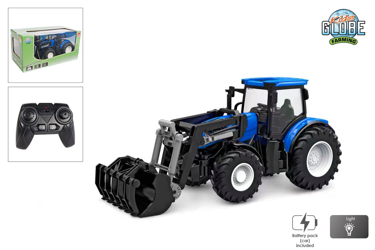 Kids Globe RC tractor 2.4GHZ licht en frontlader 27cm blauw