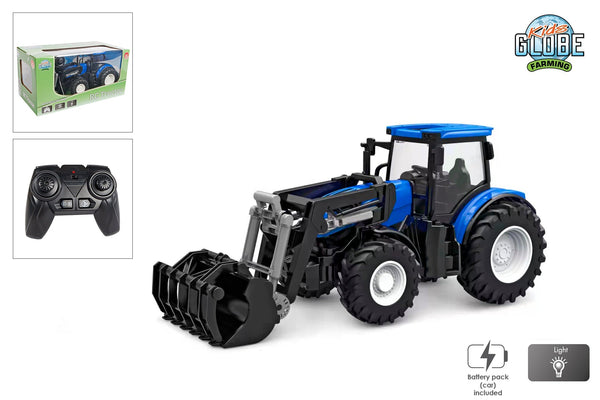 Kids Globe RC tractor 2.4GHZ licht en frontlader 27cm blauw
