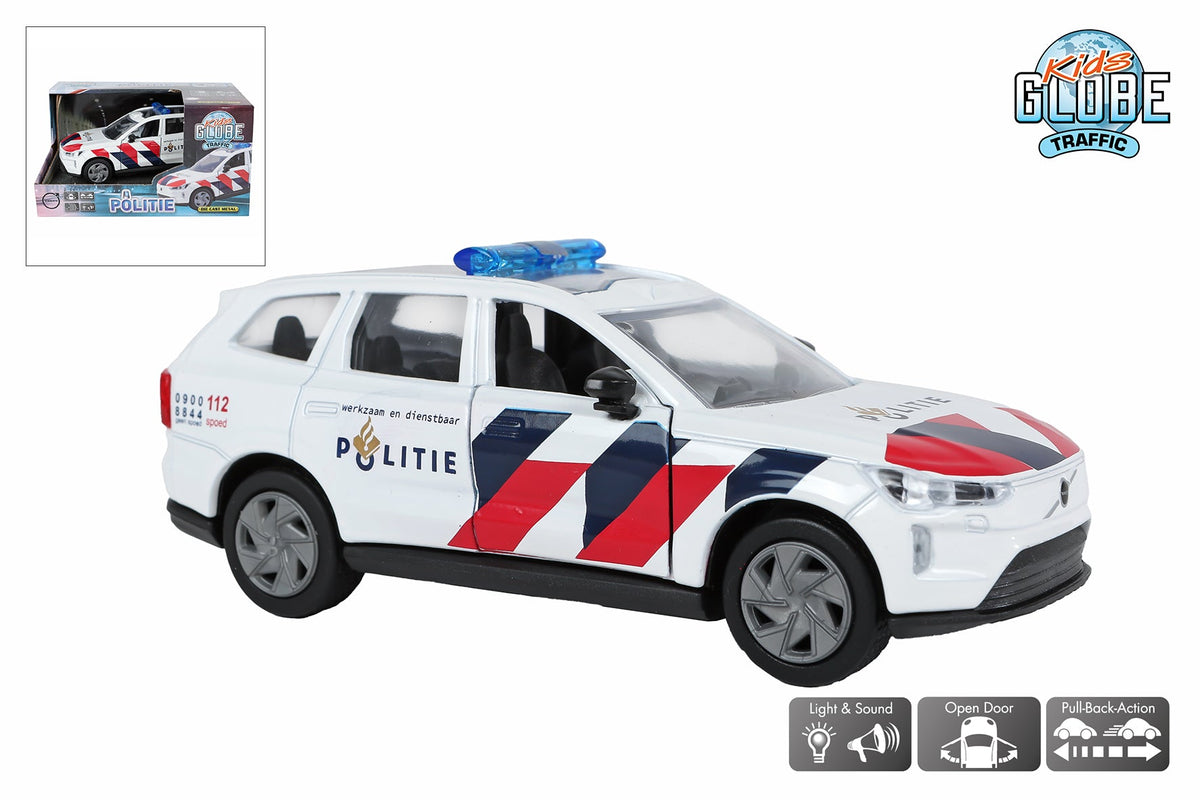 Kids Globe Politie Volvo EX90 NL die cast licht geluid pull back 13,5cm