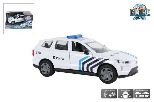 Kids Globe Politie Volvo EX90 BE licht geluid die cast pull back 13,5cm