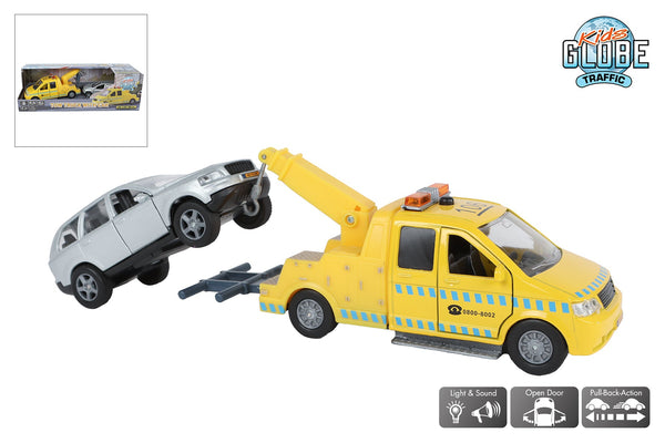Kids Globe afsleepwagen m/auto licht geluid die cast pull back 26cm