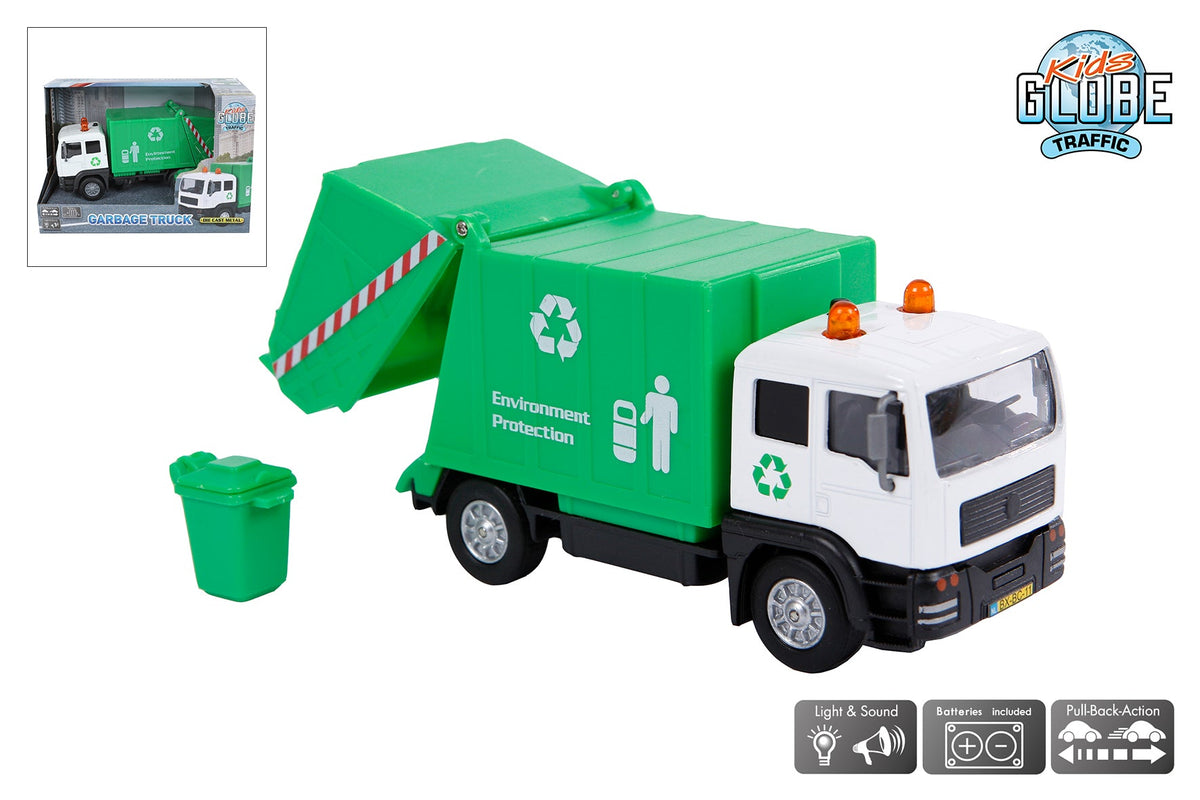 Kids Globe vuilniswagen die cast licht en geluid pb 15cm