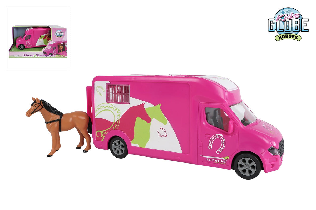 Kids Globe Anemone paardentruck die cast licht geluid roze 1:36 20cm
