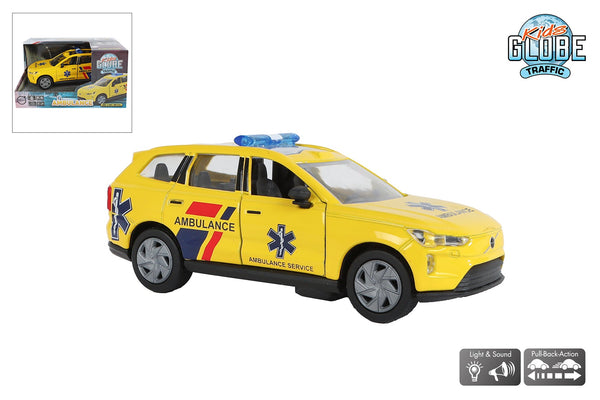 Kids Globe Ambulance Volvo EX90 die cast licht geluid pull back 13,5cm