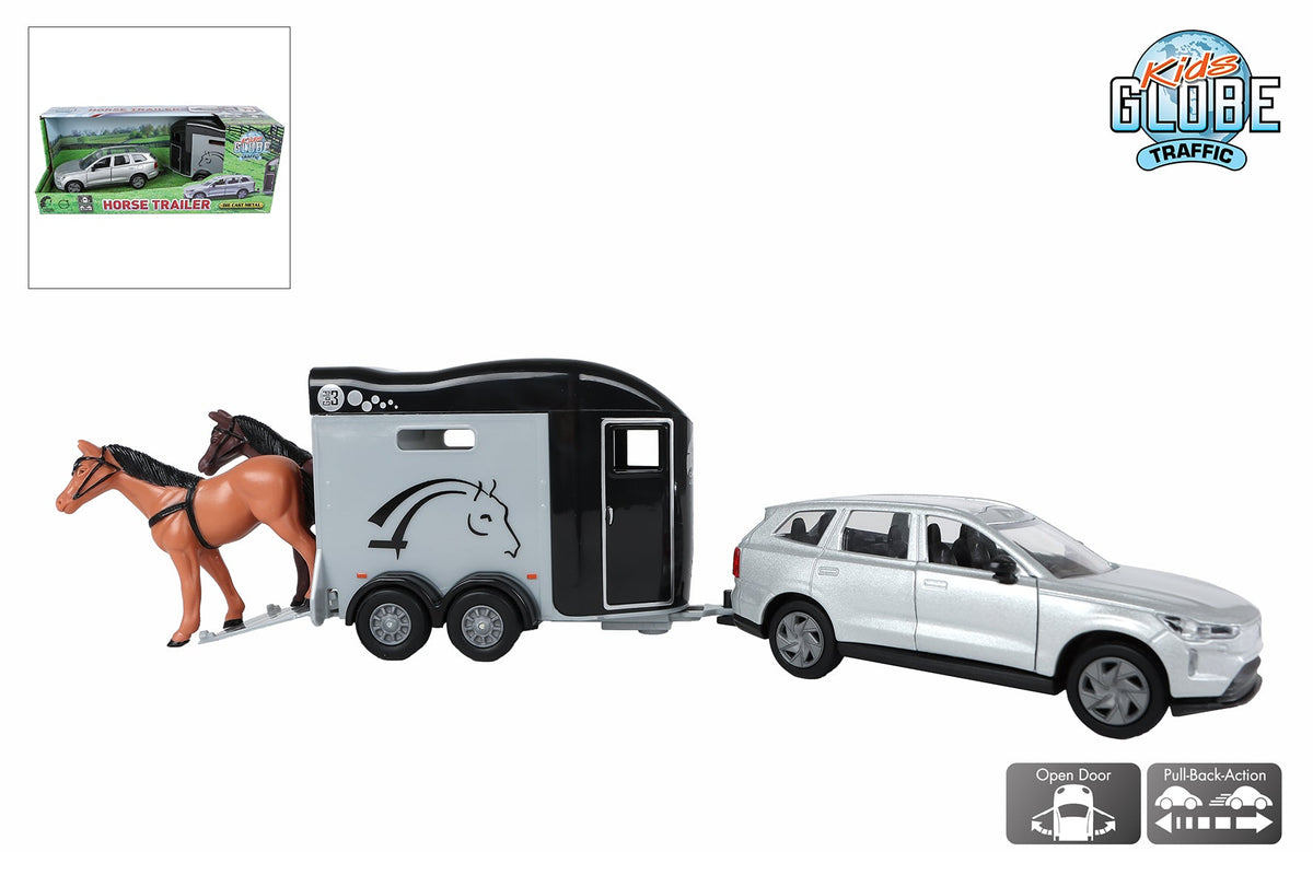 Kids Globe Volvo EX90 met Cheval Liberte paardentrailer die cast pull back 28cm