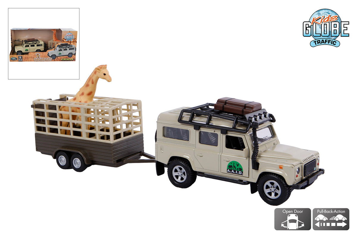 Kids Globe Land Rover met giraffe-trailer die cast pb 29cm