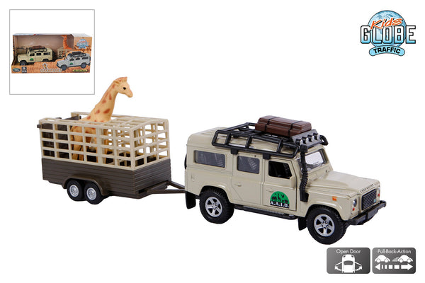 Kids Globe Land Rover met giraffe-trailer die cast pb 29cm