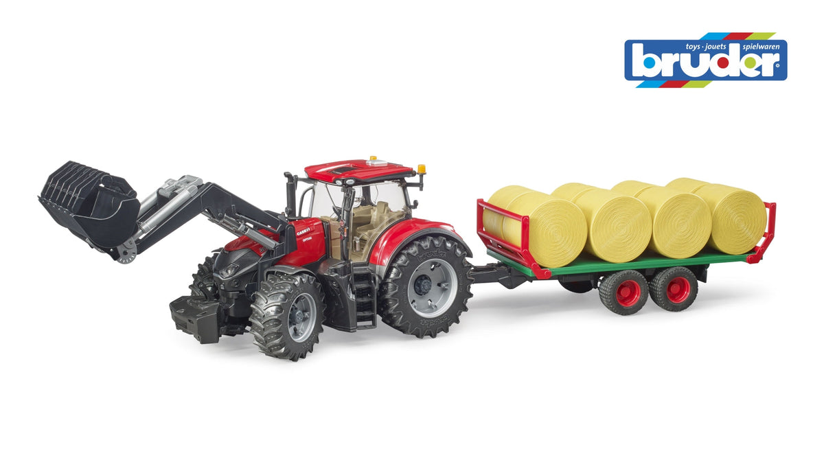 Bruder Tractor Case IH Optum 300CVX met voorlader en balen-transporttrailer (03198)