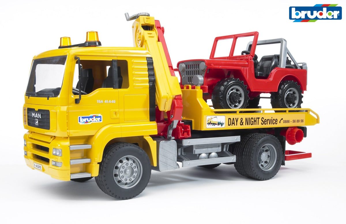 Bruder MAN TGA takelwagen met terreinwagen (02750)