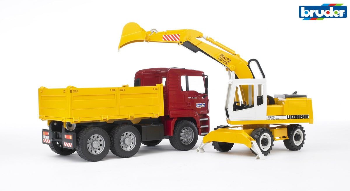 Bruder MAN TGA kiepwagen met graafmachine (02751)