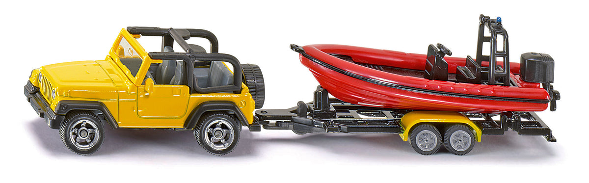 Siku jeep met boot op aanhanger (1658)