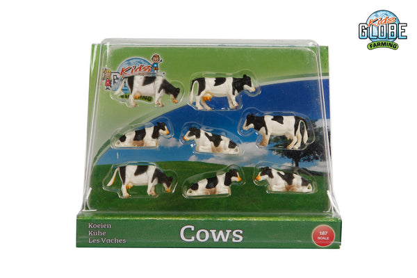 Kids Globe koeien zwart/wit liggend en staand 8stuks 1:87