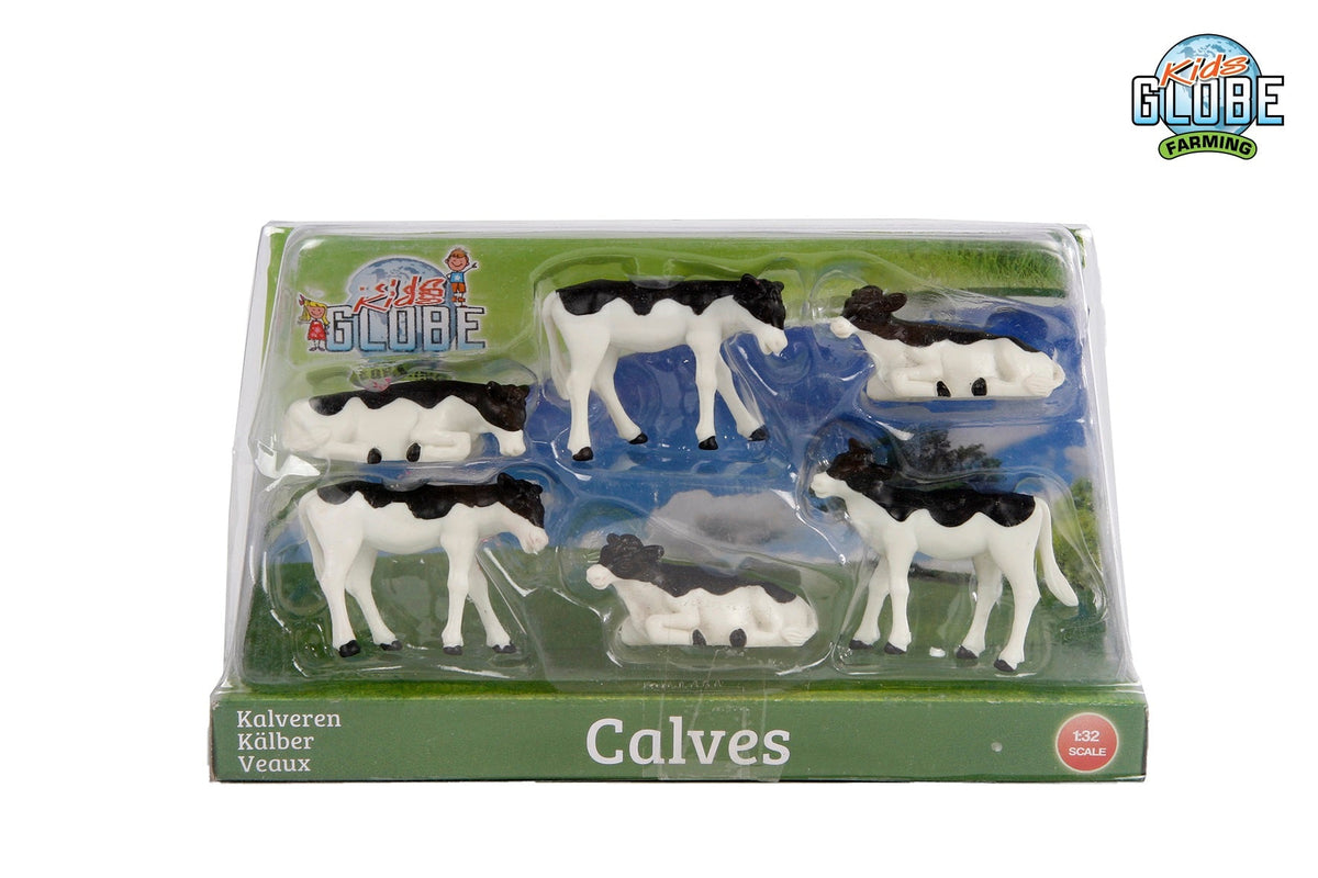 Kids Globe kalfjes zwart/wit liggend en staand 6stuks 1:32