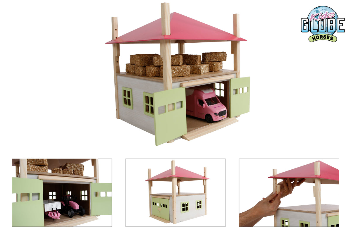 Kids Globe hooiberg hout met berging 1:32 32x32x32,5 roze