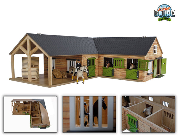 Kids Globe paardenhoekstal met 4 boxen en berging 1:24 68x77x27cm