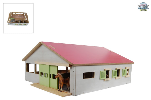 Kids Globe paardenstal met 3 boxen en binnenbak 62x54x26,5cm 1:32roze