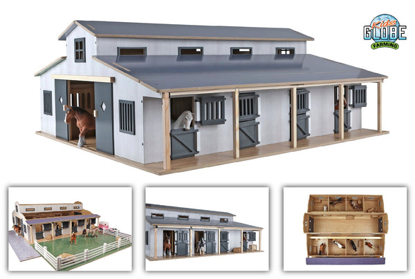 Kids Globe paardenstal met 7 boxen en weiland 1:24 75x69x31cm