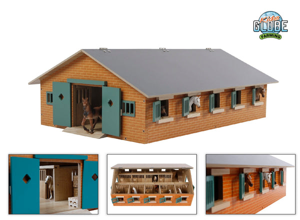Kids Globe paardenstal met 9 boxen 1:32 62x42,5x22cm