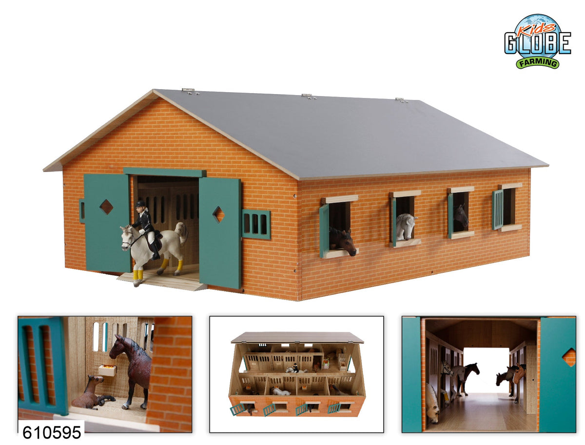 Kids Globe paardenstal met 7 boxen 1:24 72,5x60x30cm